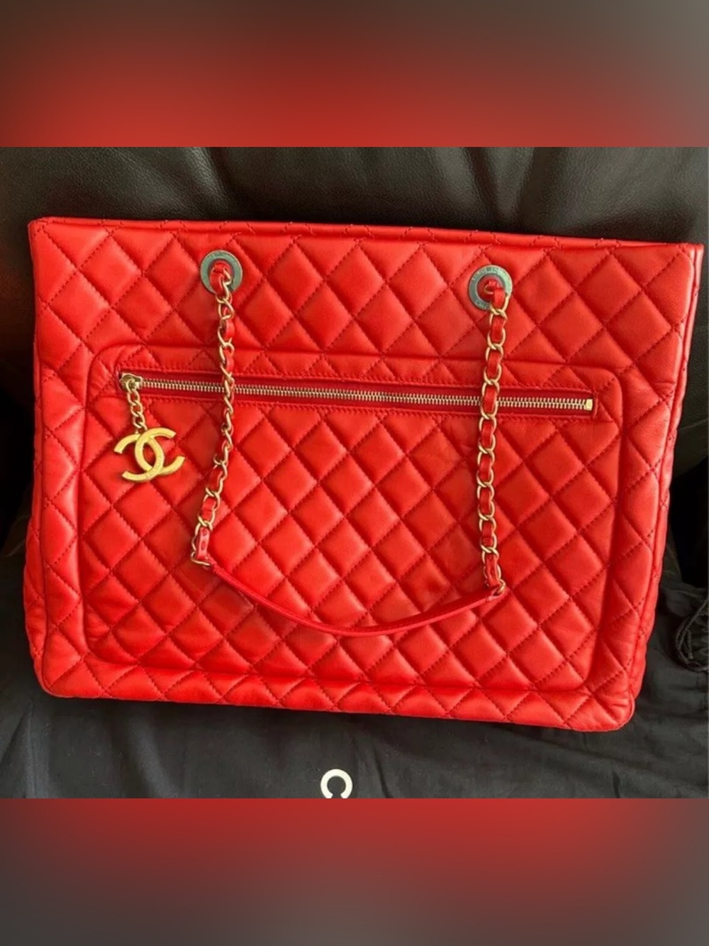 ❤️🧡Like New! CHANEL Red Orange Toned Tote Shoulder Bag Purse